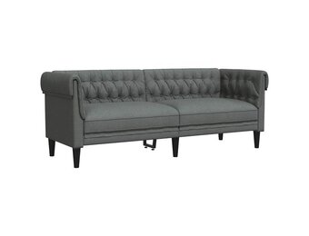 vidaXL Driezitsbank Stof Donkergrijs - Chesterfield Stijl - 35% Korting