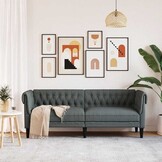 vidaXL Driezitsbank Stof Donkergrijs - Chesterfield Stijl - 35% Korting