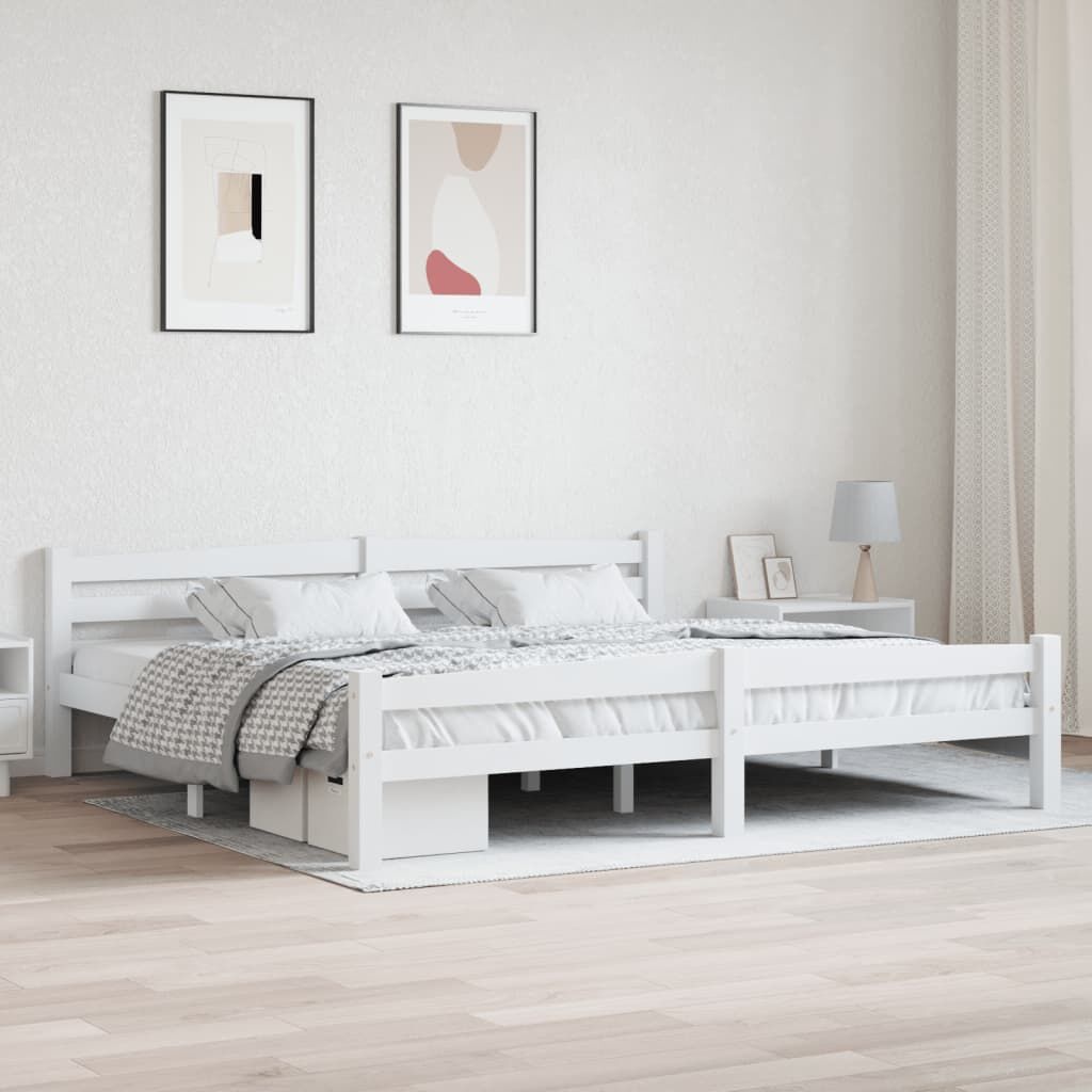 vidaXL Bedframe Grenenhout Wit 200x200 cm - 55% Korting