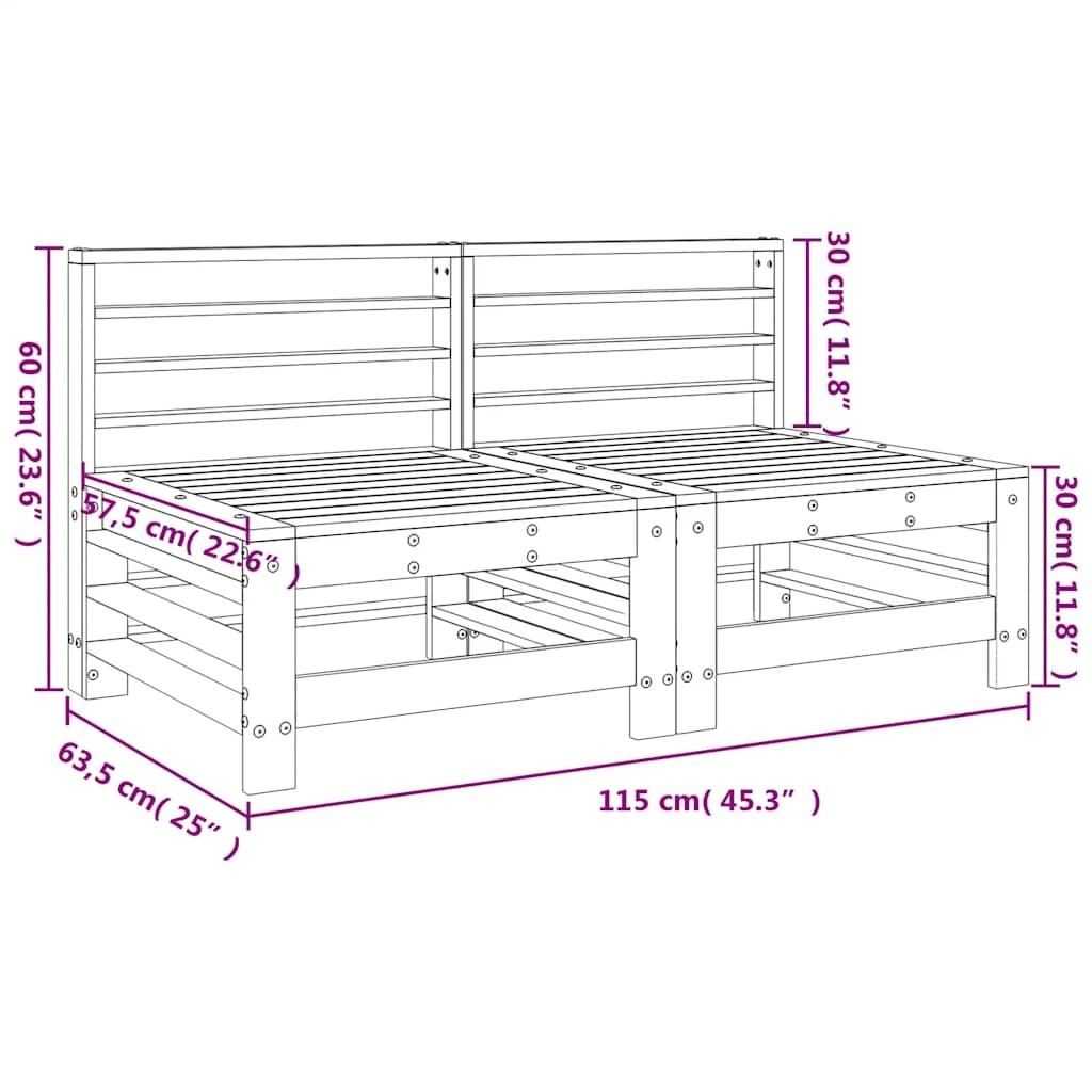 vidaXL Tuinmiddenbanken 2 st massief grenenhout