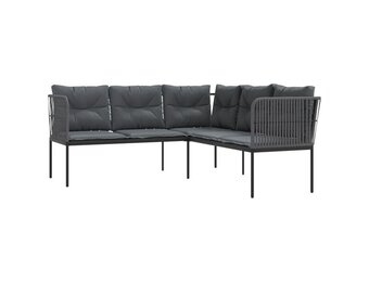 vidaXL L-vormige Tuinbank met Kussens | Staal & Textileen Zwart | -55%