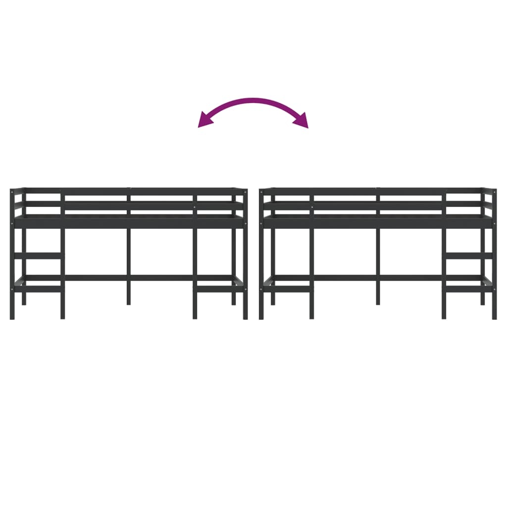 vidaXL Kinderhoogslaper Grenenhout Zwart - 90x200 cm | 30% Korting