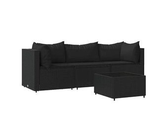 vidaXL Loungeset 4-delig poly rattan zwart - 30% Korting!