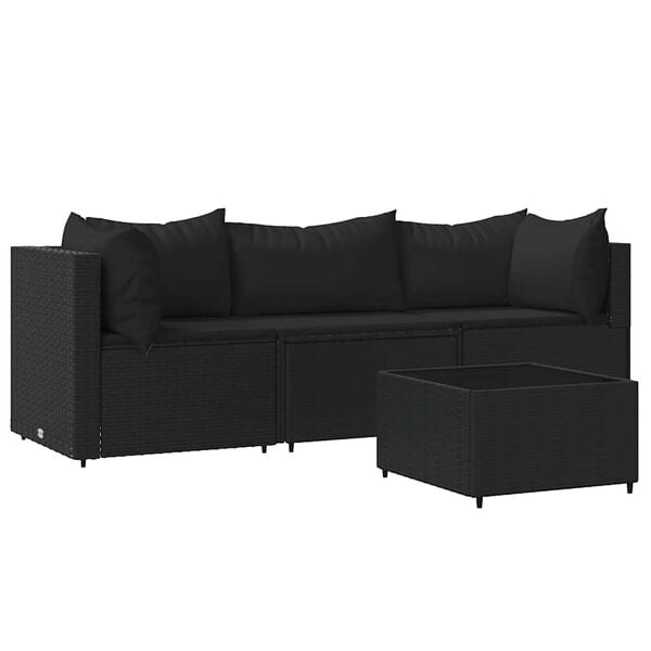 vidaXL Loungeset 4-delig poly rattan zwart - 30% Korting!