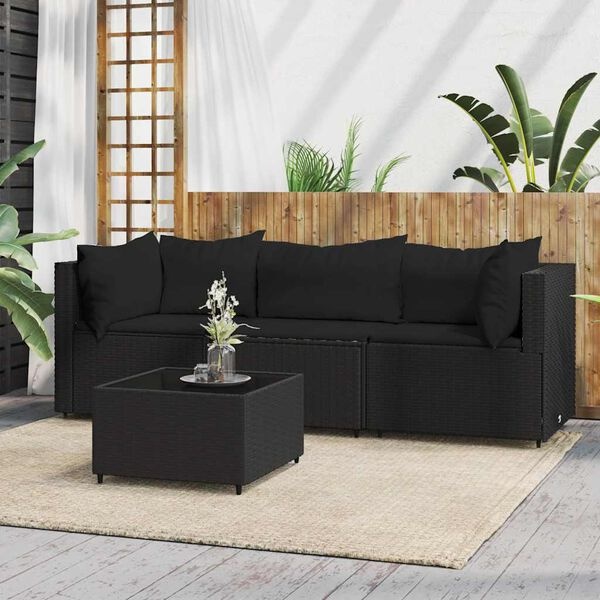 vidaXL Loungeset 4-delig poly rattan zwart - 30% Korting!