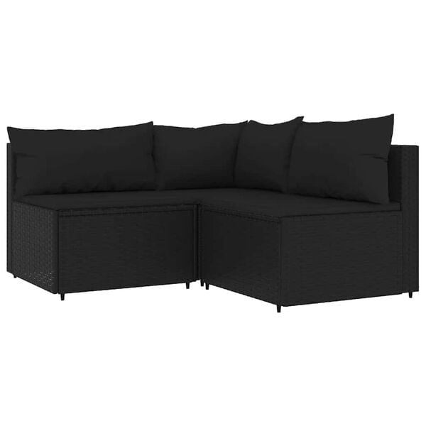 vidaXL 3-delige Loungeset Poly Rattan Zwart | 35% Korting
