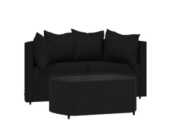 vidaXL Loungeset 3-delig (50% Korting) - Poly Rattan Zwart