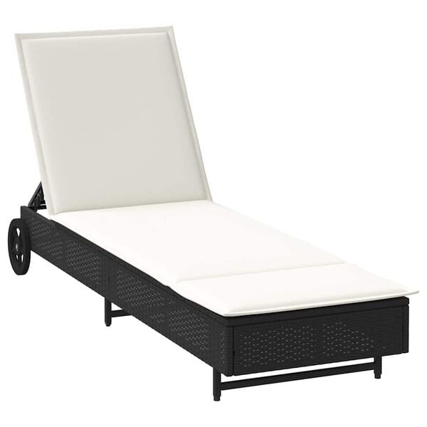 vidaXL Ligbed met wielen - Poly Rattan Zwart - 30% Korting