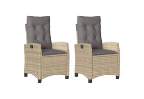 vidaXL Tuinstoelen 2 st verstelbaar kussens poly rattan gemengd beige