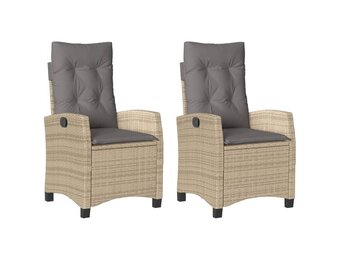vidaXL Tuinstoelen 2 st verstelbaar kussens poly rattan gemengd beige