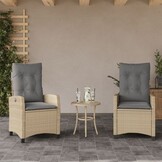 vidaXL Tuinstoelen 2 st verstelbaar kussens poly rattan gemengd beige