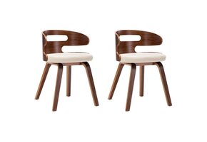 vidaXL Eetkamerstoelen 2 st. Gebogen Hout/Kunstleer Crème - 35% Korting