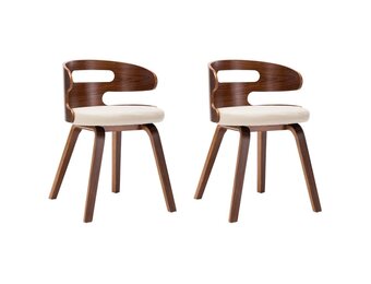 vidaXL Eetkamerstoelen 2 st. Gebogen Hout/Kunstleer Crème - 35% Korting