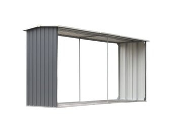 vidaXL Haardhoutschuur 330x92x153 cm Gegalvaniseerd Staal Grijs - 30% Korting