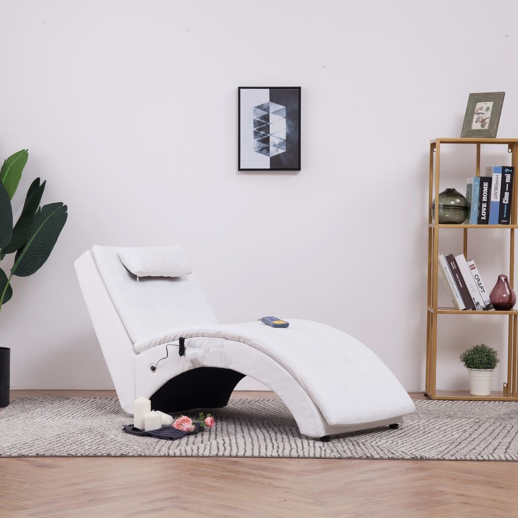 vidaXL Massage Chaise Longue met Kussen - Wit - 55% Korting!