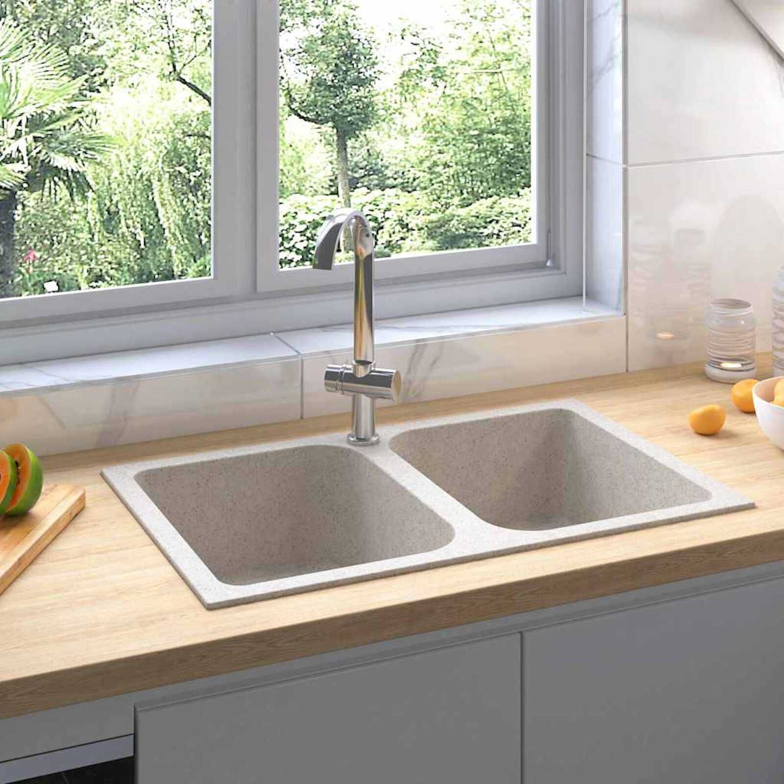 vidaXL Keukenwasbak Beige (74% Korting!) - Graniet, 76x48cm