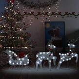 vidaXL Kerstdecoratie Rendieren & Slee: 60 LED's Zilver - 73% Korting!