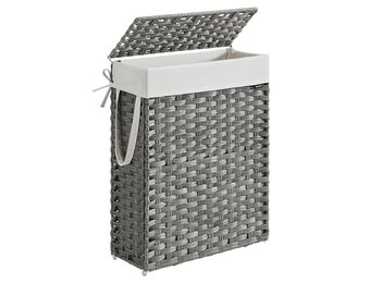 Linnenmand Gevlochten Dove Gray met Deksel en Voering 46x20x61cm