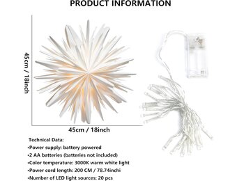 Kerstster Verlicht LED Papier Ster Decoratie 45cm Wit - 47% Korting!