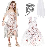 Sunshine smile Girls' Zombie Bride Costume, Zombie Costume Children, Halloween Children's Prom Corps, Bloody Horror Bride, Halloween Clothing with Bloody Party, Carnival, Cosplay