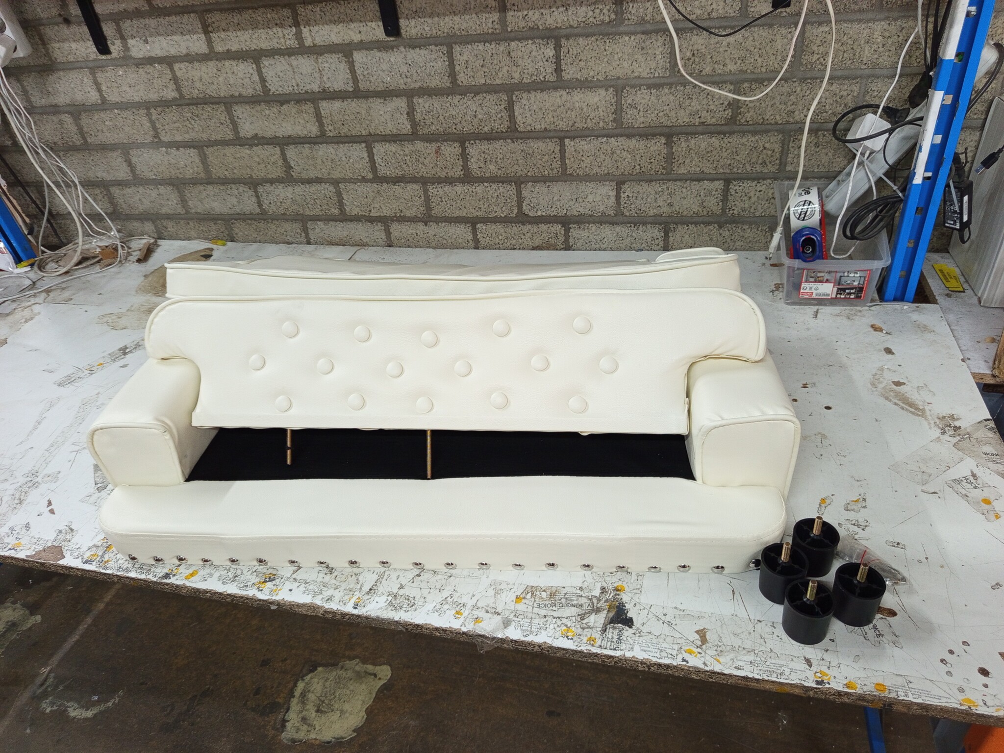 vidaXL Kinderbank 90x53x30 cm kunstleer crèmekleurig