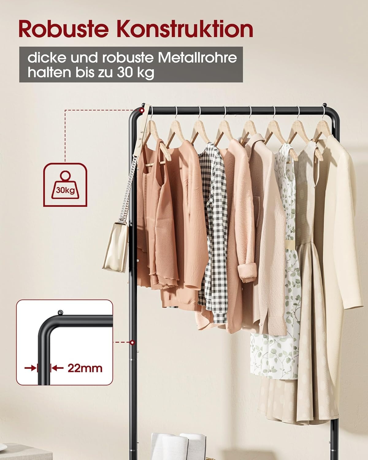 Kledingrek - Zwart Kledingrek met Opbergrooster Plank & Casters, De