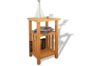 vidaXL Bijzettafel met tijdschrifthouder 27x35x55 cm massief eikenhout