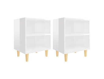 vidaXL Nachtkastjes 2 st met houten poten 40x30x50 cm hoogglans wit