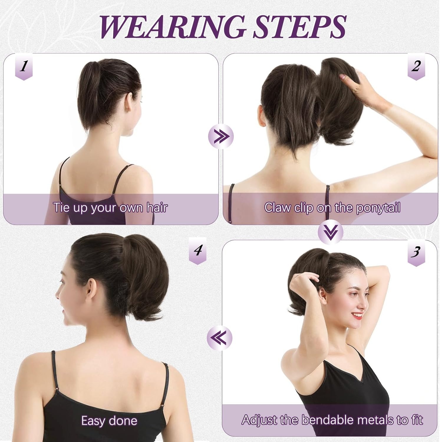 BARSDAR Korte Echt Haar Paardenstaart Extension met Buigzame Metalen, 20cm Klauw Clip Echt Haar Donker Bruin Messy Bun Haarstukje voor Vrouwen DIY Stijlen Dikke Natuurlijk Paardenstaart Dagelijks