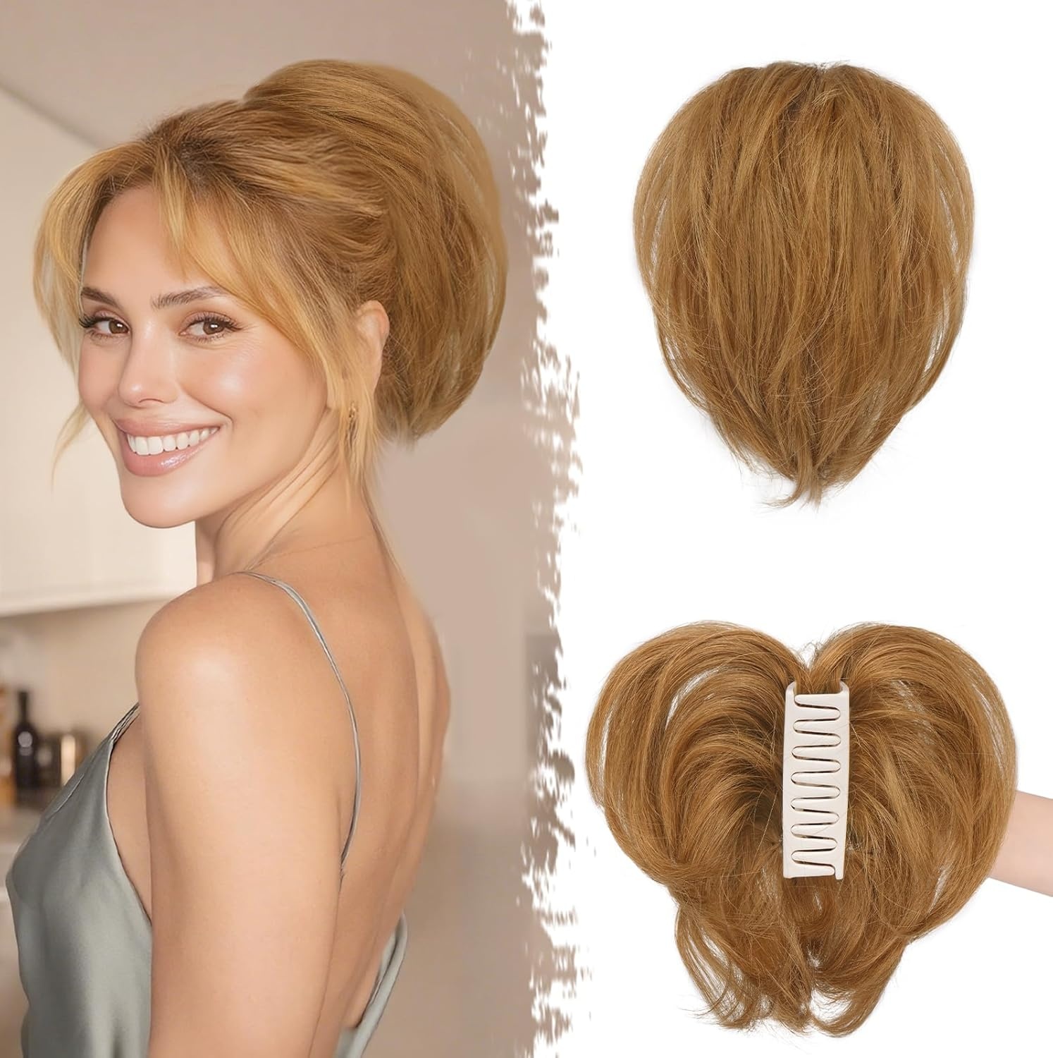 BARSDAR Korte Echt Haar Paardenstaart Extension met Buigzame Metalen, 20cm Klauw Clip Echt Haar Donker Bruin Messy Bun Haarstukje voor Vrouwen DIY Stijlen Dikke Natuurlijk Paardenstaart Dagelijks