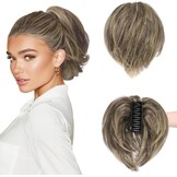 BARSDAR Korte Echt Haar Paardenstaart Extension met Buigzame Metalen, 20cm Klauw Clip Echt Haar Donker Bruin Messy Bun Haarstukje voor Vrouwen DIY Stijlen Dikke Natuurlijk Paardenstaart Dagelijks