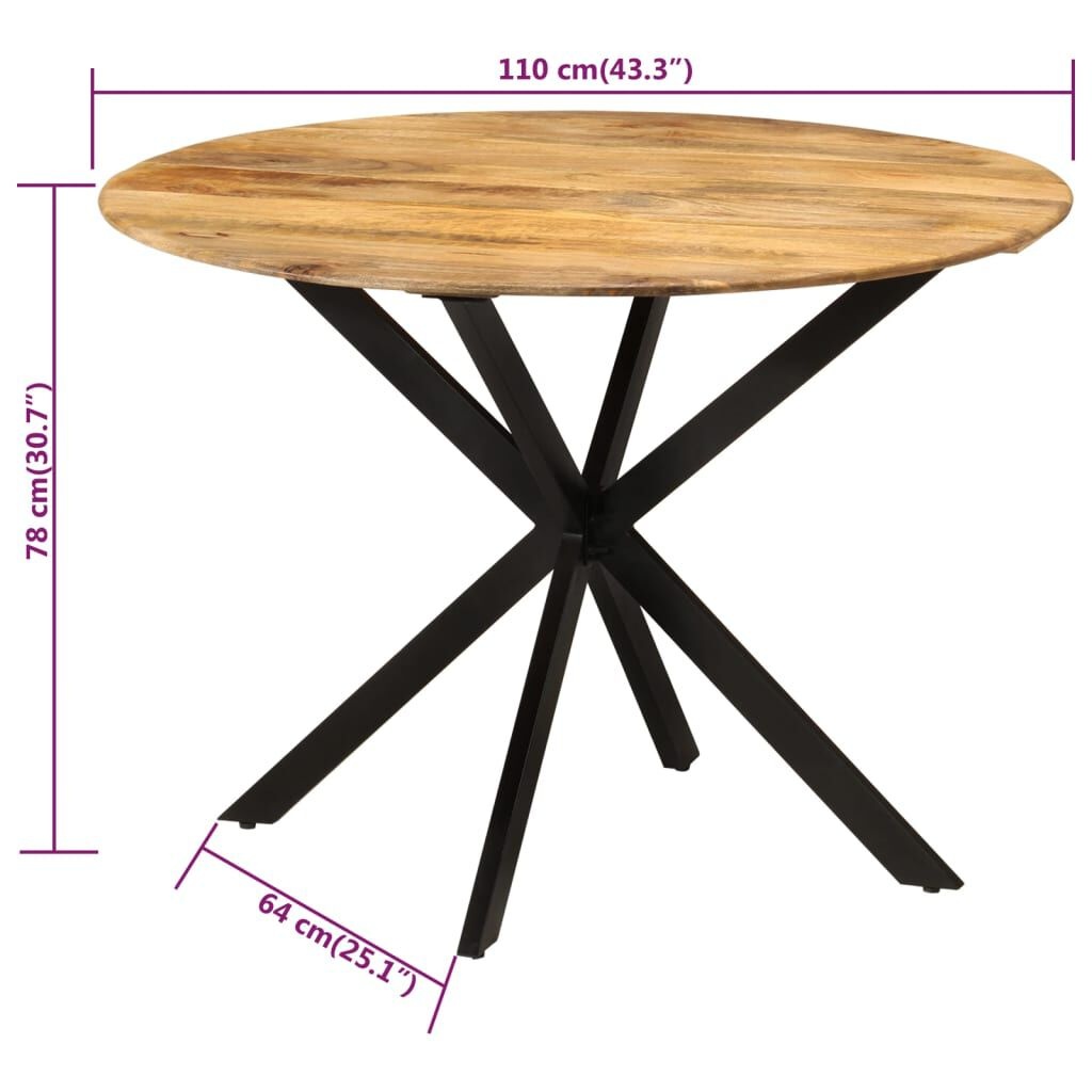 vidaXL Eettafel Ø110x78 cm - Massief Mangohout & Staal - 55% Korting