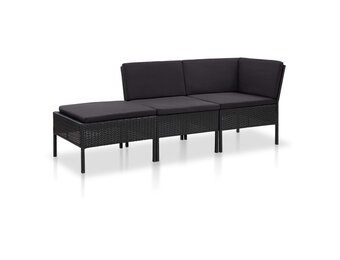 vidaXL Loungeset Poly Rattan Zwart - 3-delig met kussens | 37% KORTING