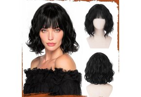 Sofeiyan Zwarte Golvende Pruik met Pony - 49% Korting