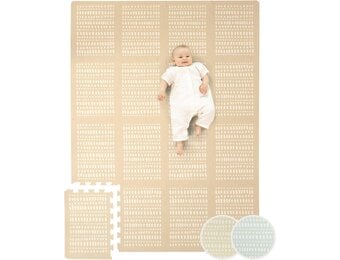Stylish Baby Play Mat 1.7x1.2m, Sand - 16 XL Foam Play Mat Tiles Hygge Design - Thick Puzzle Mat for Baby Crawling, Soft Play, Playpen - Non-Toxic, Odourless, Easy-care, Washable Foam Mats for Kids