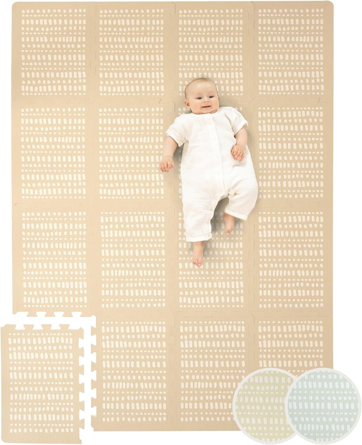 Stylish Baby Play Mat 1.7x1.2m, Sand - 16 XL Foam Play Mat Tiles Hygge Design - Thick Puzzle Mat for Baby Crawling, Soft Play, Playpen - Non-Toxic, Odourless, Easy-care, Washable Foam Mats for Kids