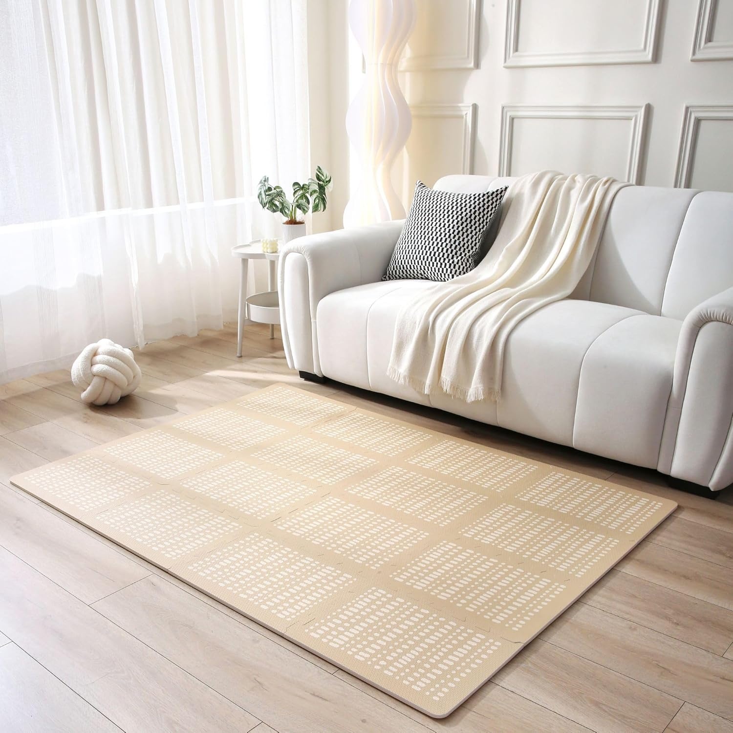 Stylish Baby Play Mat 1.7x1.2m, Sand - 16 XL Foam Play Mat Tiles Hygge Design - Thick Puzzle Mat for Baby Crawling, Soft Play, Playpen - Non-Toxic, Odourless, Easy-care, Washable Foam Mats for Kids