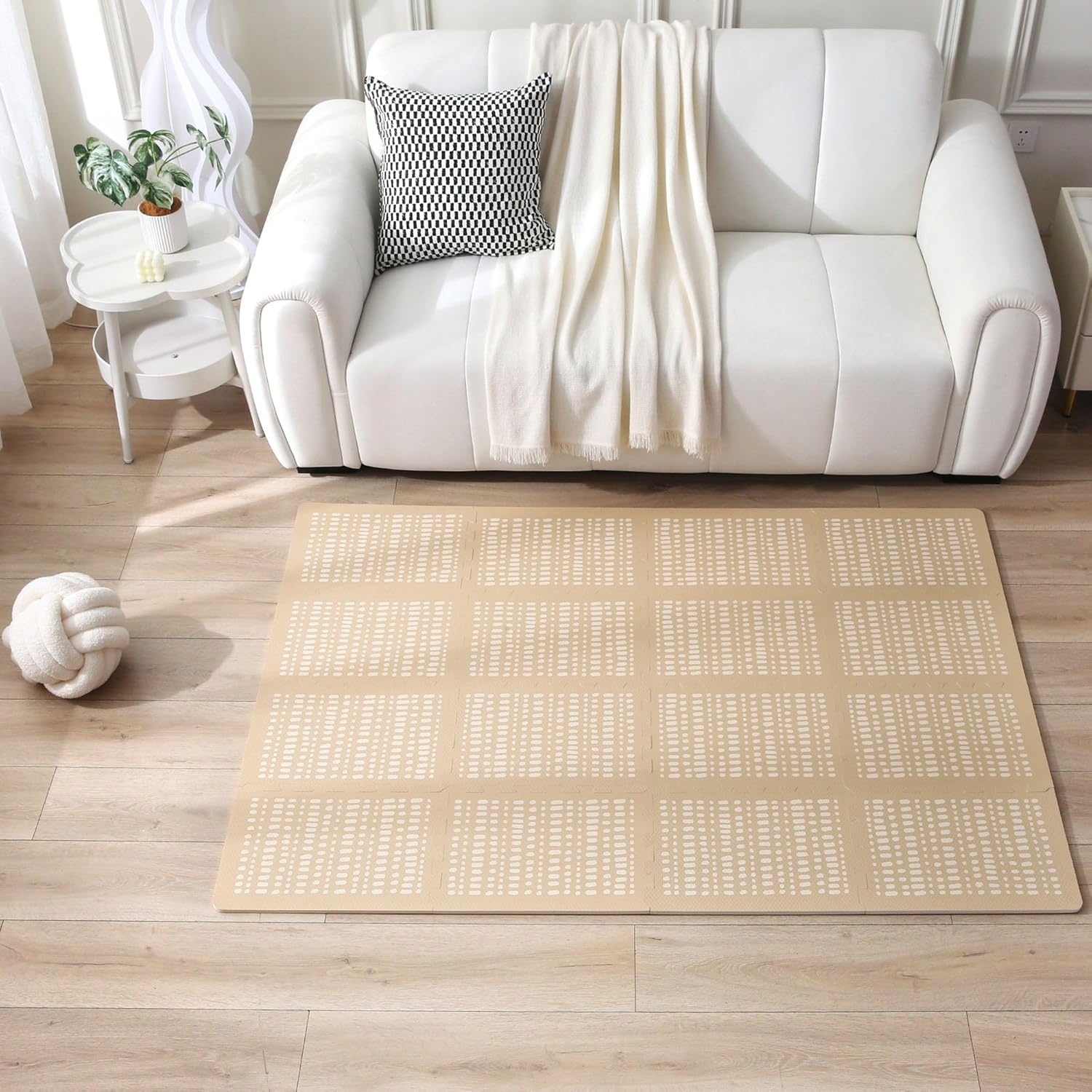 Stylish Baby Play Mat 1.7x1.2m, Sand - 16 XL Foam Play Mat Tiles Hygge Design - Thick Puzzle Mat for Baby Crawling, Soft Play, Playpen - Non-Toxic, Odourless, Easy-care, Washable Foam Mats for Kids