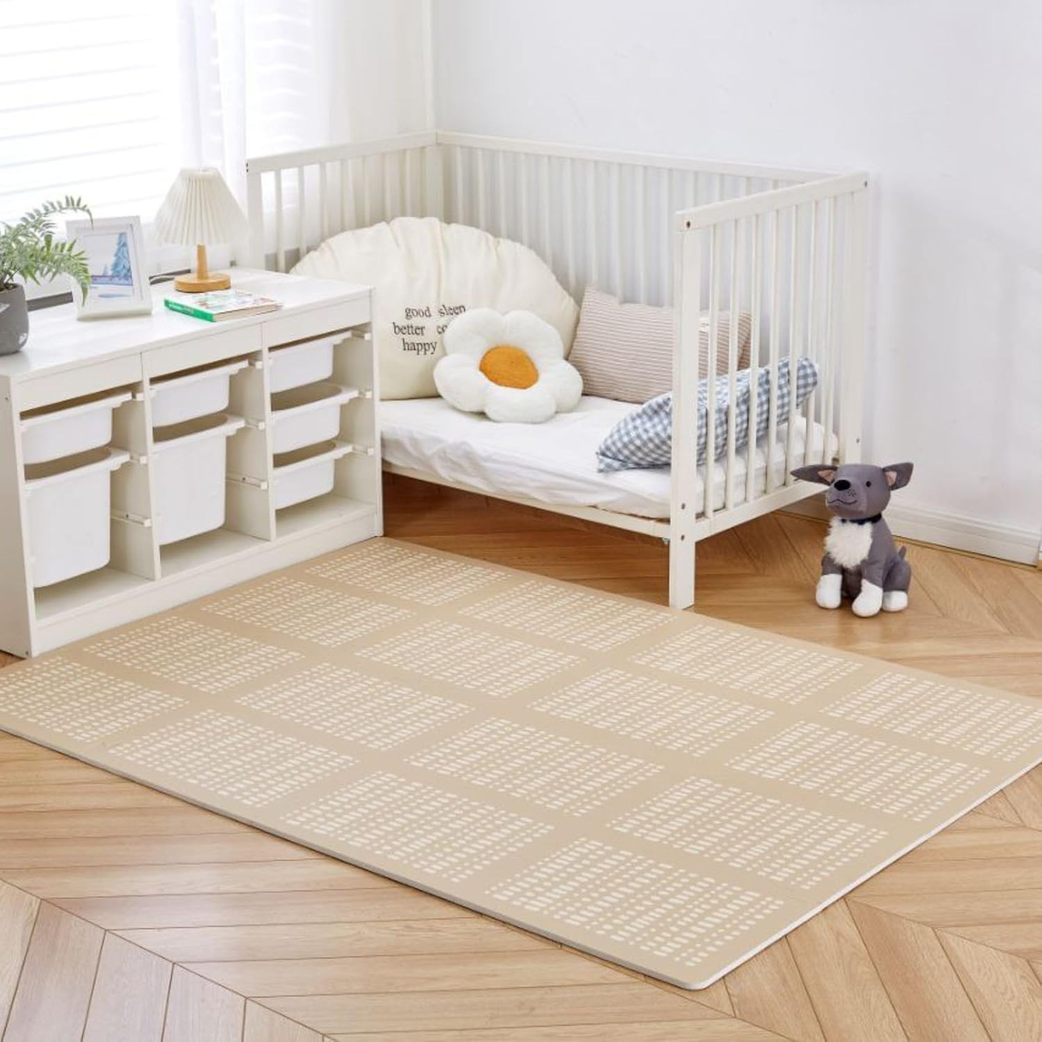 Stylish Baby Play Mat 1.7x1.2m, Sand - 16 XL Foam Play Mat Tiles Hygge Design - Thick Puzzle Mat for Baby Crawling, Soft Play, Playpen - Non-Toxic, Odourless, Easy-care, Washable Foam Mats for Kids