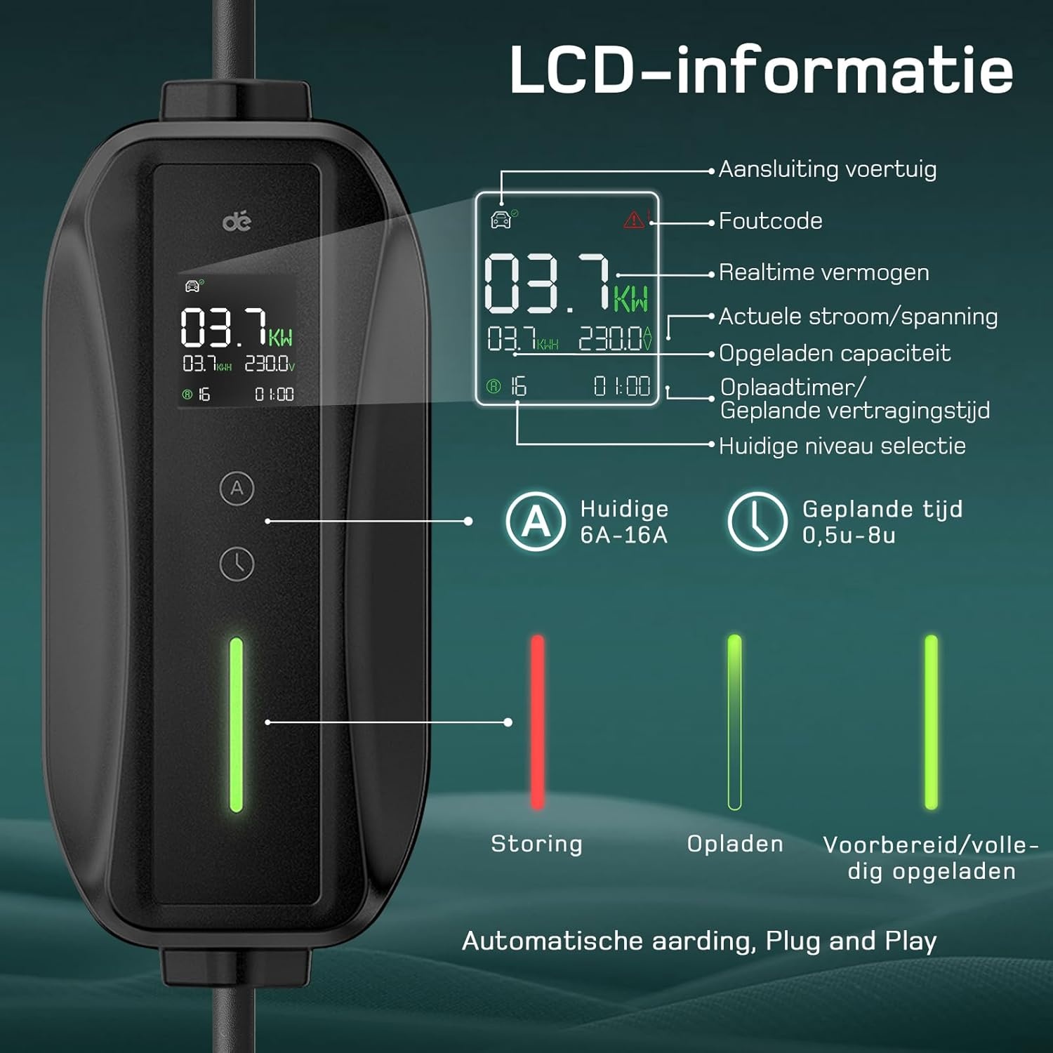 Type 2 Laadkabel Schuko 3,68kW (15m) - 30% Korting!