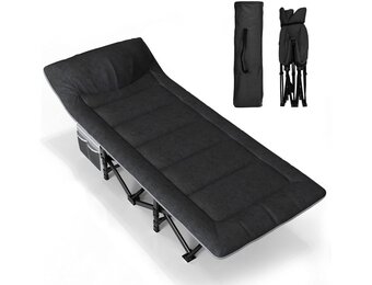 Campingbed Inklapbaar - Aluminium Zwart - 30% Korting