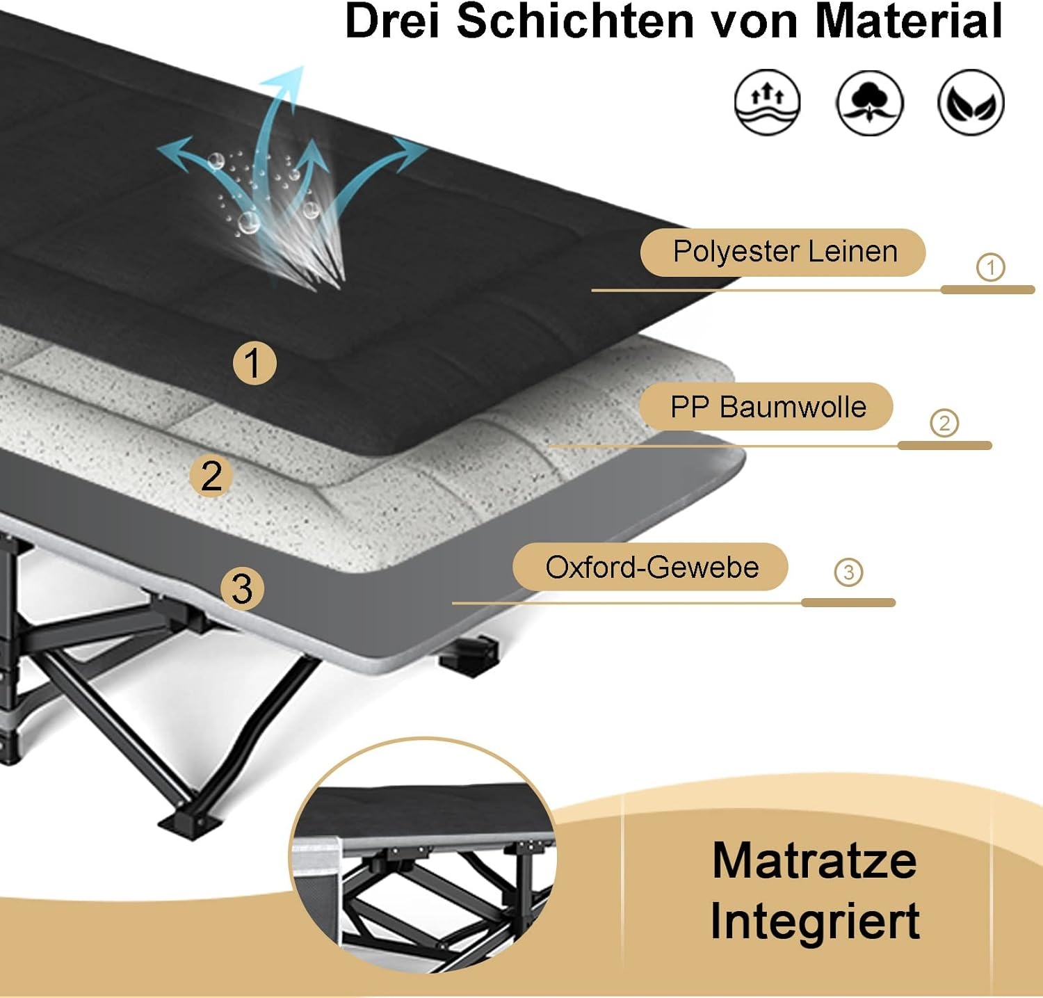 Campingbed Inklapbaar - Aluminium Zwart - 30% Korting