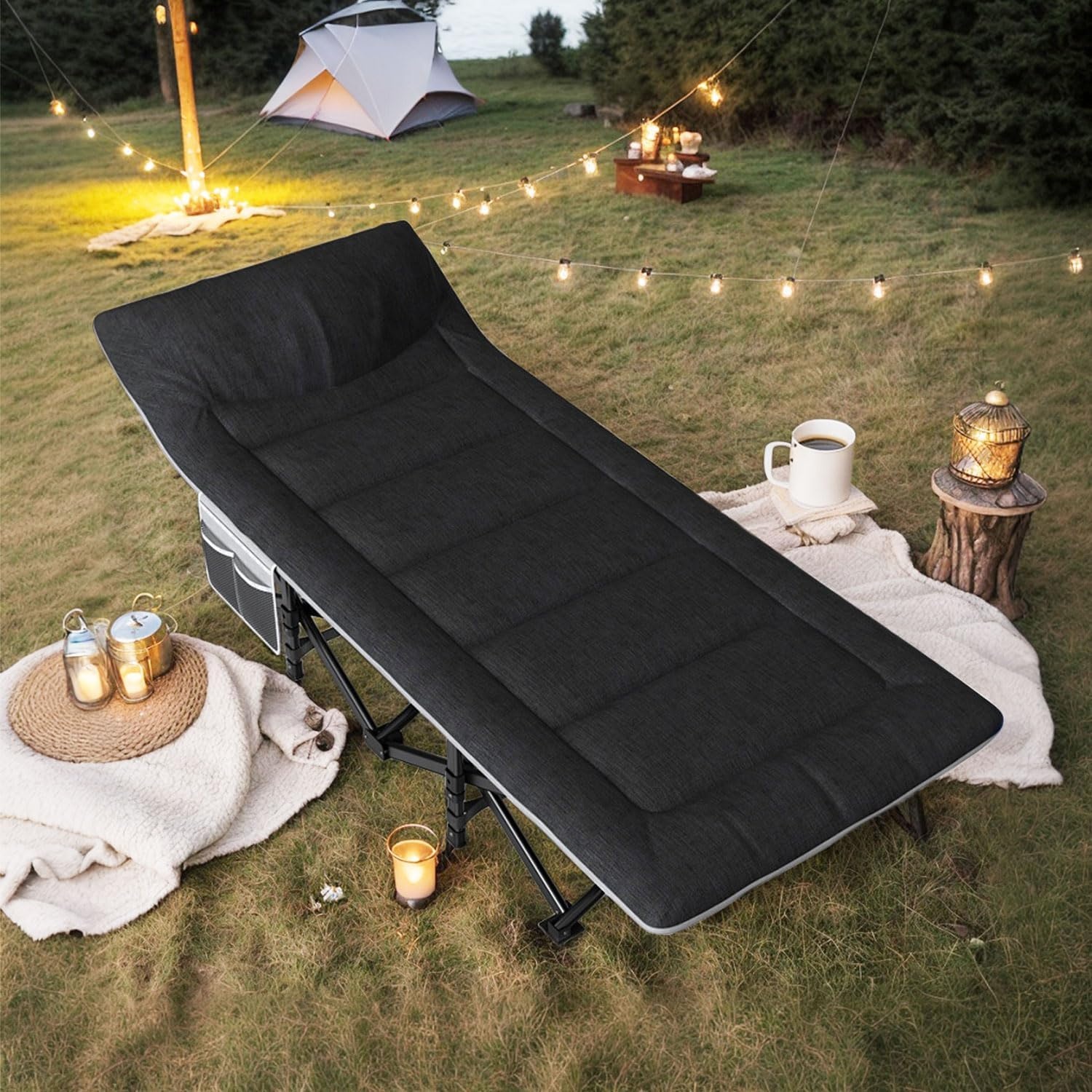 Campingbed Inklapbaar - Aluminium Zwart - 30% Korting