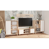 TV-meubel Beige Wit met Houten Poten - 155x40x50 cm - 55% Korting!