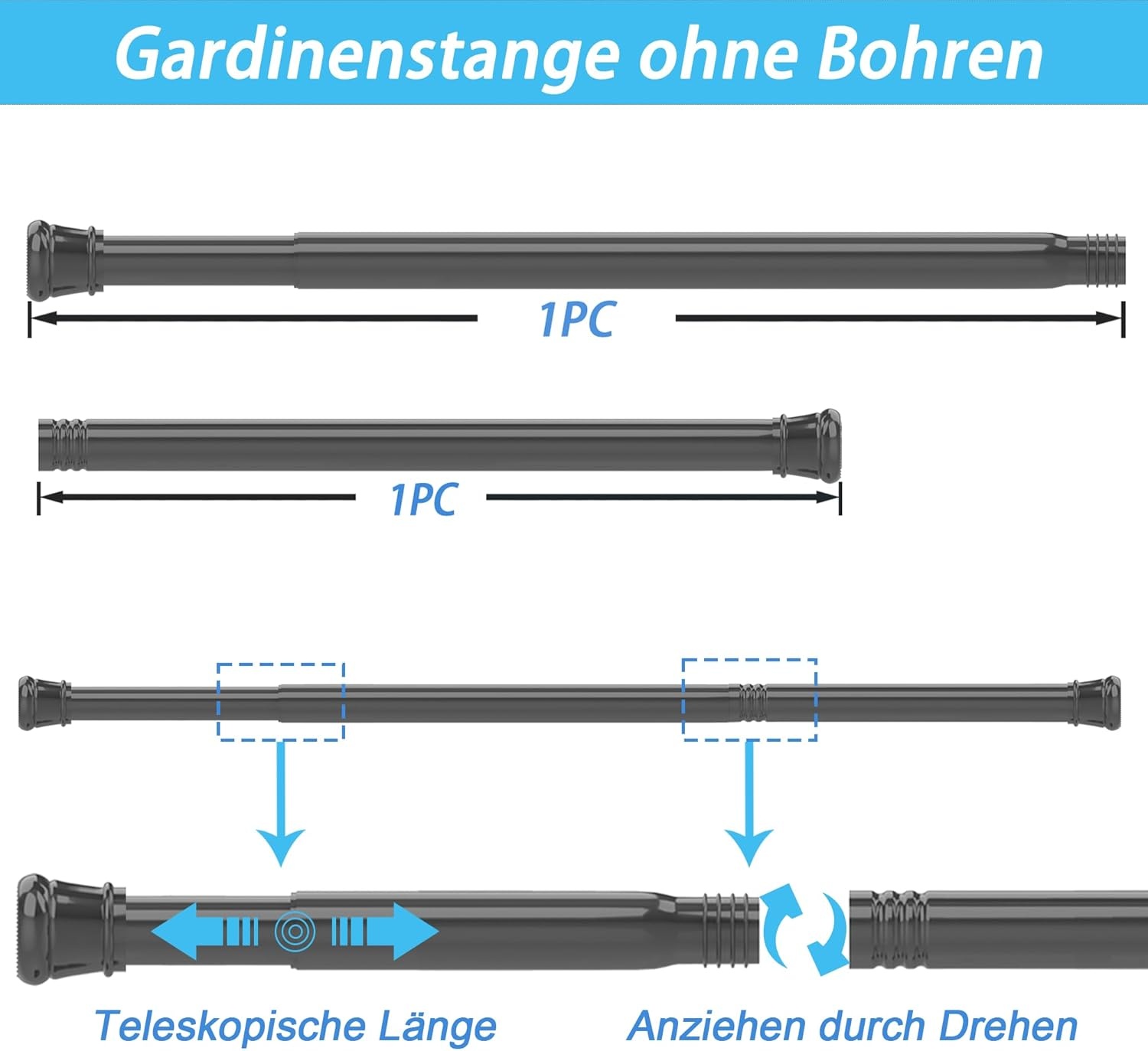 Douchestang zonder boren (135-200cm) - 30% Korting!