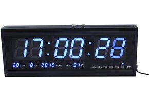 ZJchao Wandklok Blauw - Grote Cijfers, Kalender & Temperatuur - 30% Korting!