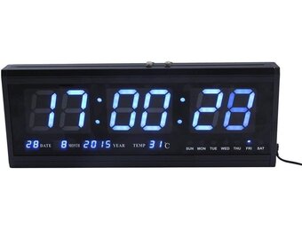 ZJchao Wandklok Blauw - Grote Cijfers, Kalender & Temperatuur - 30% Korting!