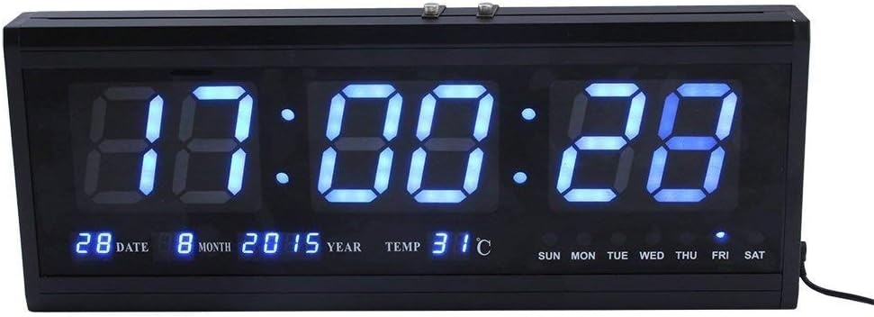 ZJchao Wandklok Blauw - Grote Cijfers, Kalender & Temperatuur - 30% Korting!