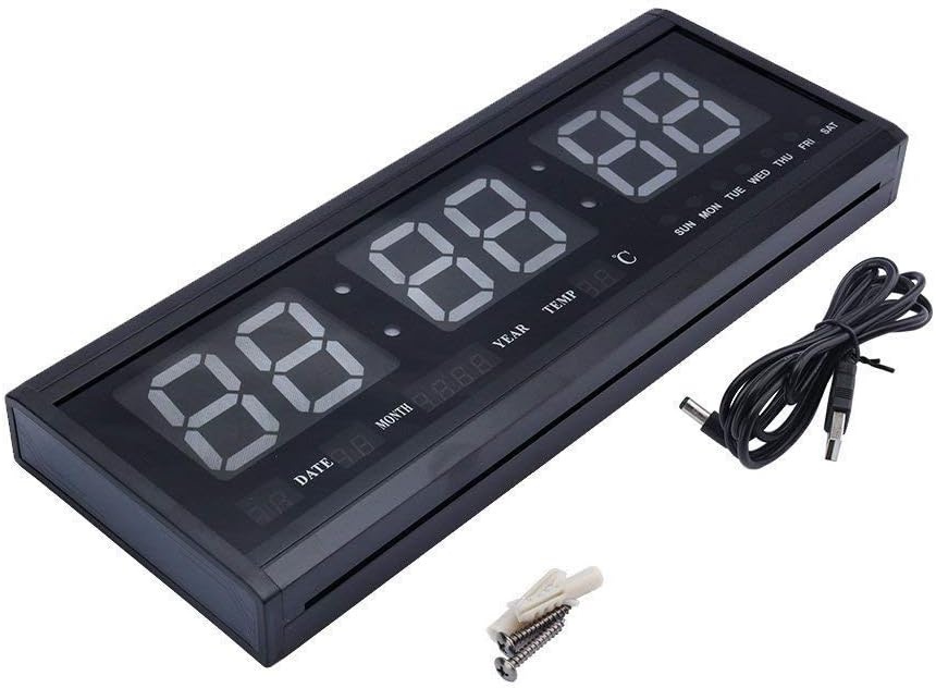 ZJchao Wandklok Blauw - Grote Cijfers, Kalender & Temperatuur - 30% Korting!