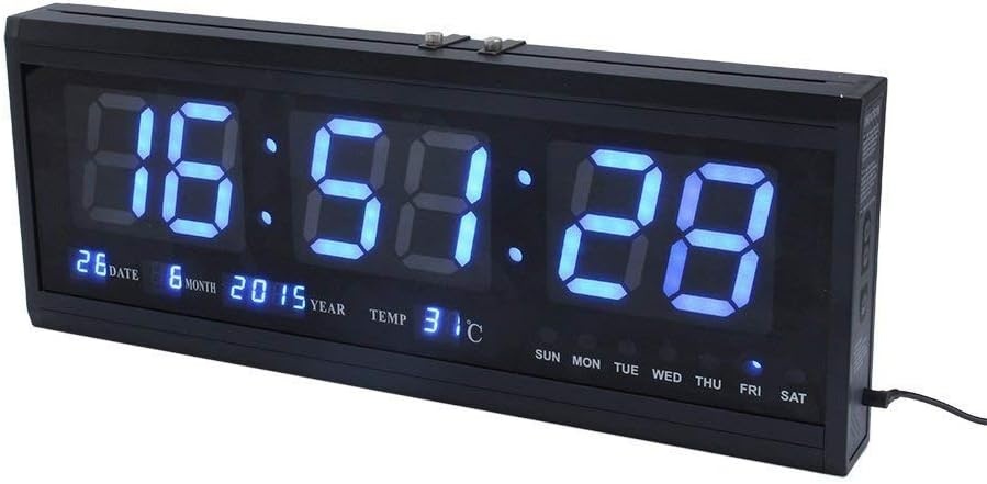 ZJchao Wandklok Blauw - Grote Cijfers, Kalender & Temperatuur - 30% Korting!